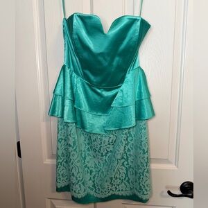 Megan Masters Vibrant Teal Strapless Satin Dress